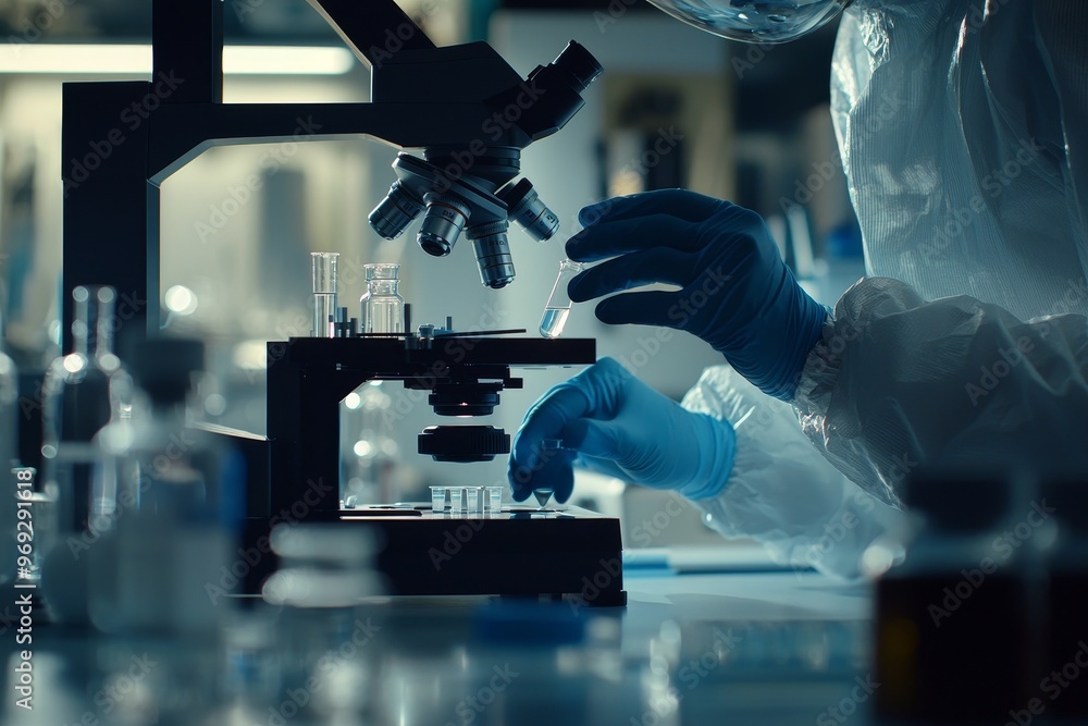 Poster Closeup of a researcher working in a lab of a research institute. Creating innovative medicines and vaccines.