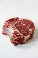 Obraz premium A piece of raw meat sits on a clean white surface