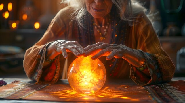 A lady with a crystal ball seeing the future, psychic, mystic, spiritual, HD banner wallpaper magic