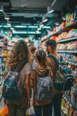 Obraz premium A group of people browsing through products in a modern grocery store