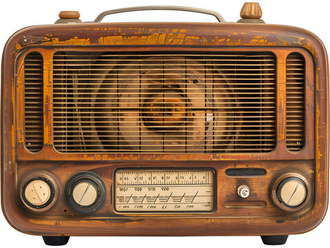 recommend clip art: An old radio with a wooden case and a brown dial. The radio is old and has a vintage look