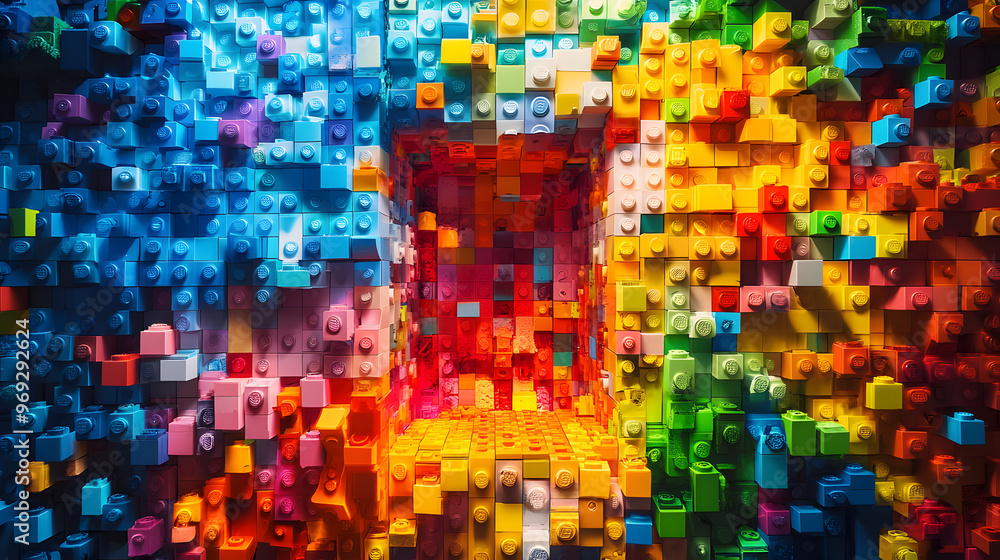 Poster a building made up of and other colorful items