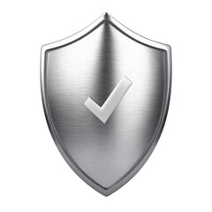 Silver shield with checkmark symbolizes protection, security, and approval. Ideal for representing cyber security, safety, and reliability.