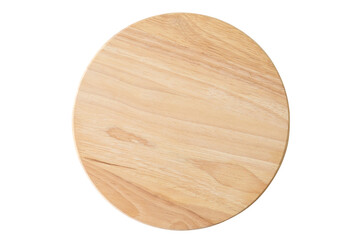 Top view of round wooden cutting board isolated on a white background with clipping path.
