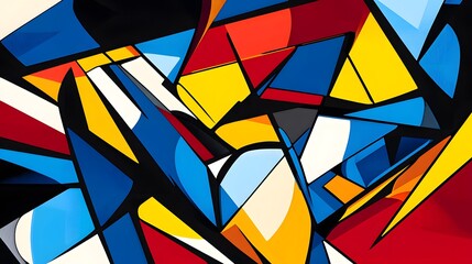 Fototapeta premium Bold abstract composition with a mix of sharp and smooth elements in primary colors.