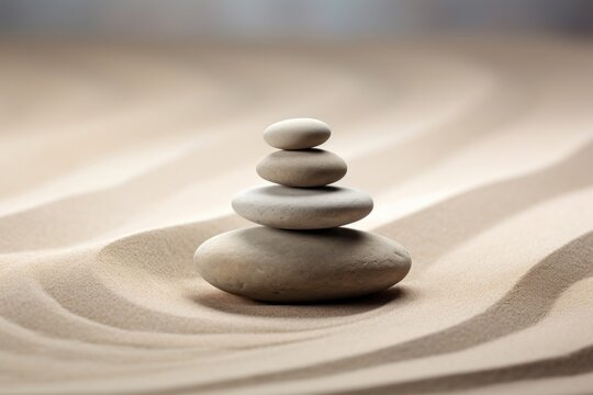 Balanced stones on sand
