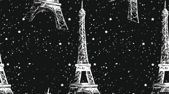 Seamless Pattern of Paris Eiffel Tower White Contour