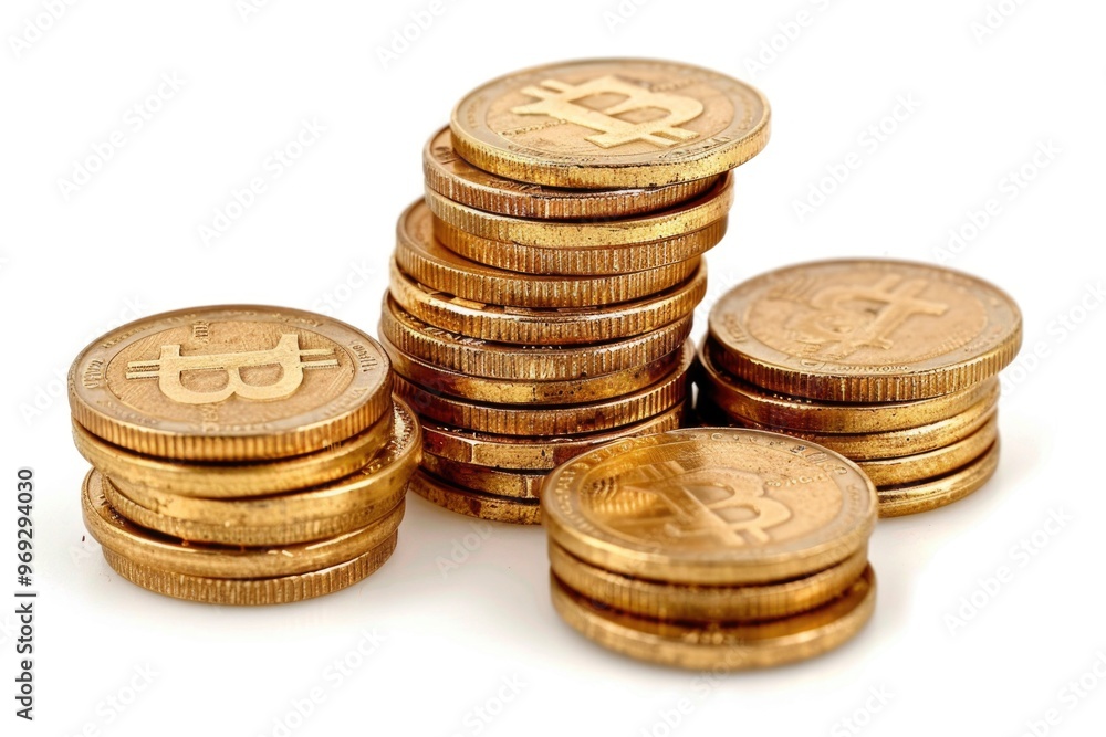 Poster A stack of coins with the Bitcoin symbol displayed prominently