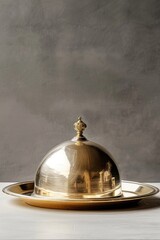 A golden plate with a dome-shaped top, often used as a decorative or ceremonial item