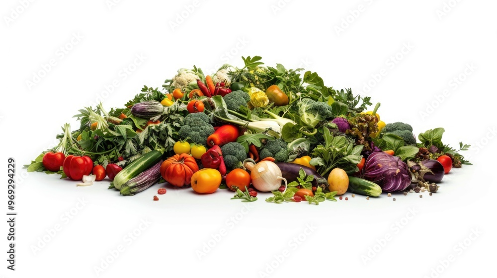 Poster a colorful array of fruits and vegetables arranged on a table or stand, suitable for use in advertis