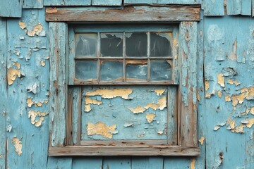 Fototapeta premium weathered nostalgia extreme closeup of dilapidated wooden house facade peeling paint aged timber and broken windows tell story of forgotten memories and passing time