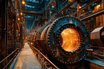 Obraz premium Industrial Rotary Furnace with Glowing Interior