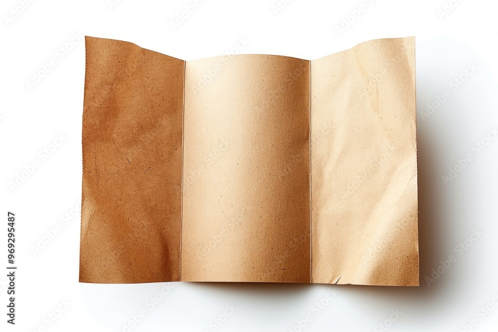 Poster a folded brown paper sitting on a white surface, perfect for use as a background or texture