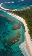 Aerial View of a Pristine Caribbean Coastline with Crystal Clear Turquoise Waters, White Sandy Beach, and Lush Greenery – iPhone Wallpaper