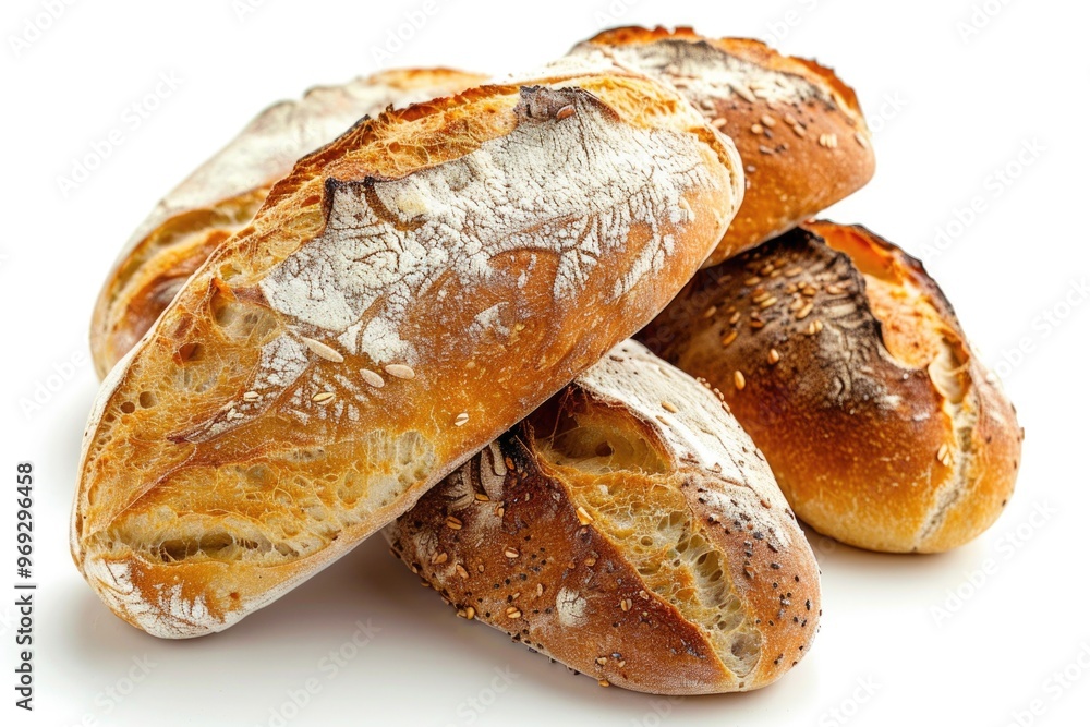 Poster A creative arrangement of multiple loaves of bread stacked on top of each other