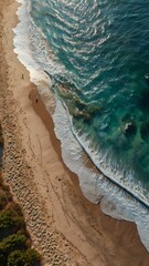 Aerial View of a Serene Mediterranean Beach with Crystal Clear Waters, Cliffs, and Vibrant Umbrellas – iPhone Wallpaper 