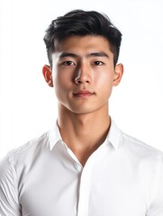 Image of young Asian man on white background with generative ai