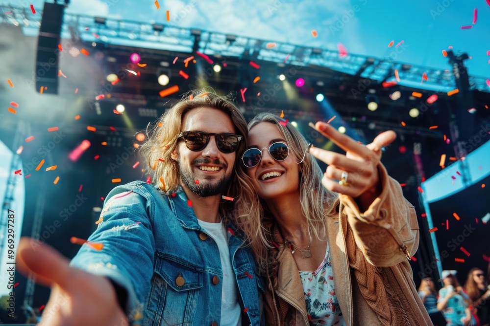 Canvas Prints A couple captures the moment taking a selfie amidst confetti, perfect for celebrations or memories