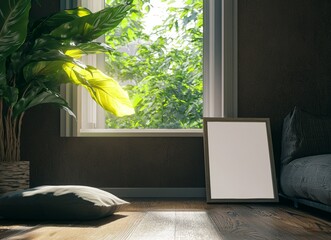 Simple modern dark interior frame mockup, rendered in 3D
