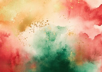 Fototapeta premium Elegant abstract watercolor artwork featuring vibrant red, green, and gold tones blending seamlessly in a stunning display