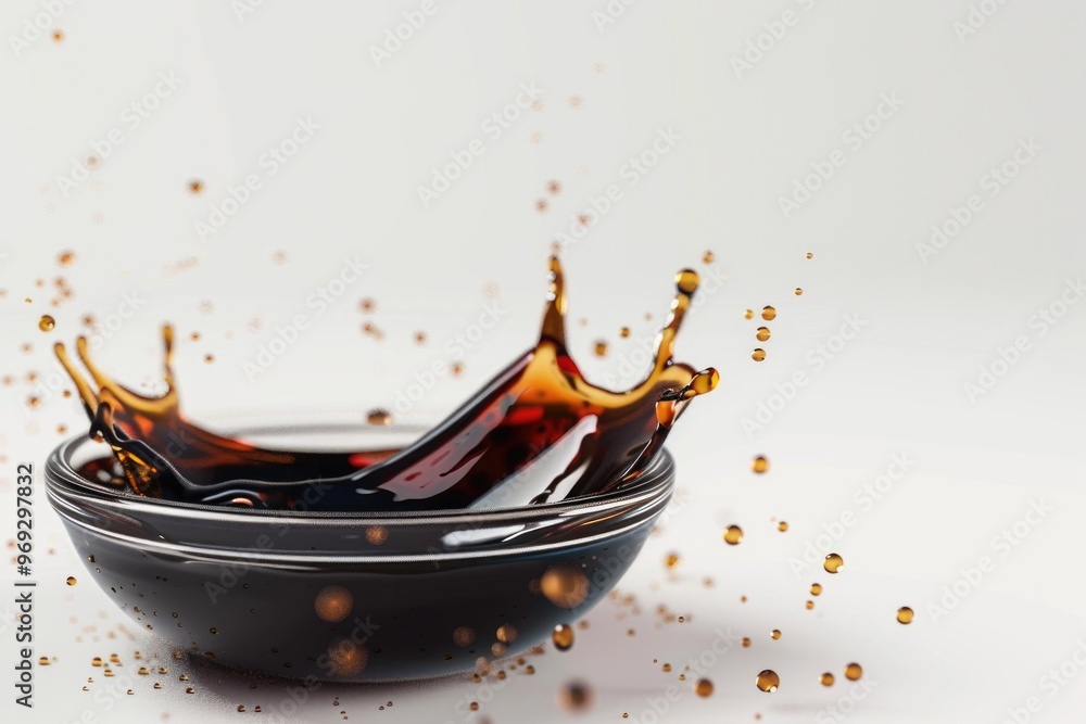 Poster a bowl filled with a liquid substance showing a splash of the same liquid on its surface