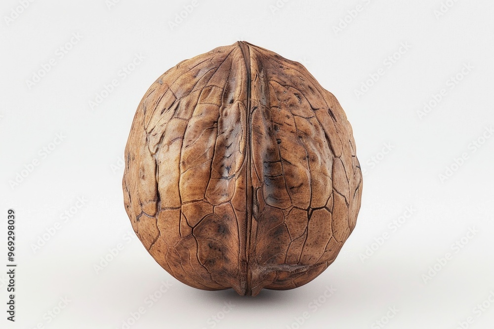 Poster close-up of a walnut shell on a white surface