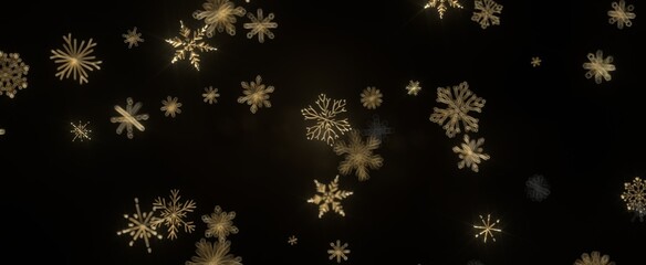 Golden snowflakes falling against a black background Festive and elegant