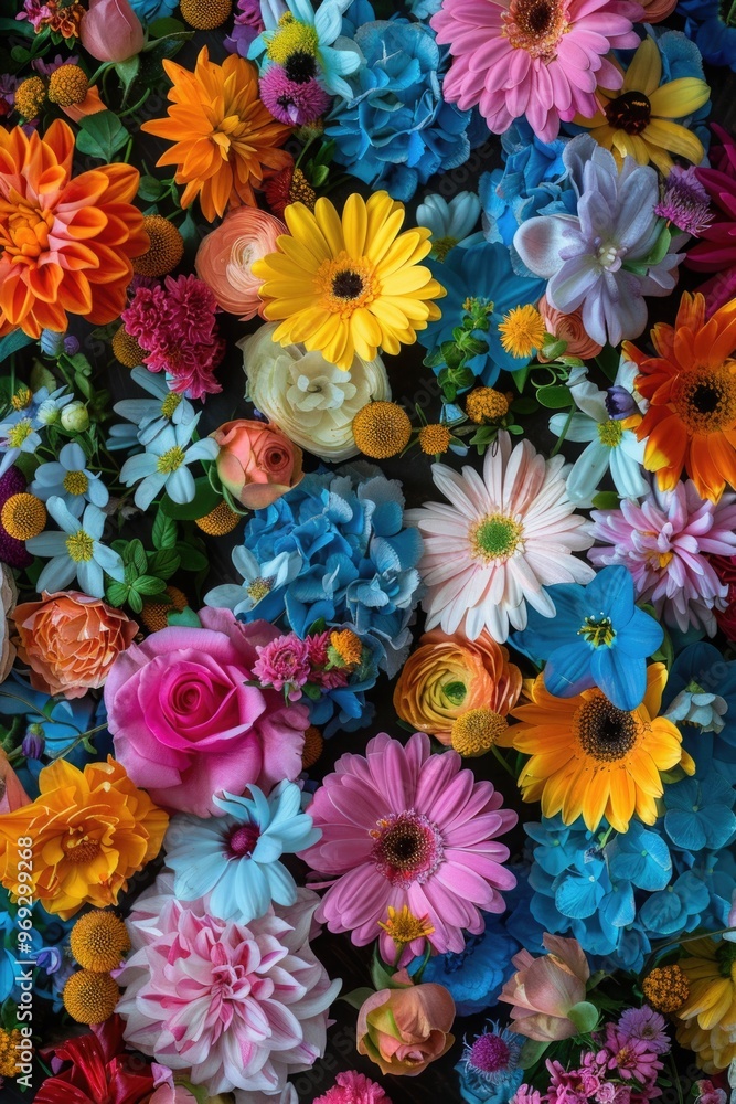 Poster a collection of colorful flowers arranged on a table