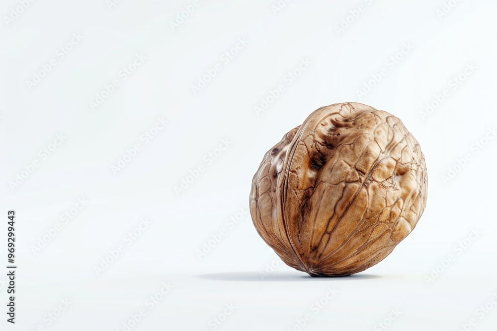 Aufkleber a single walnut shell lying on a clean white surface