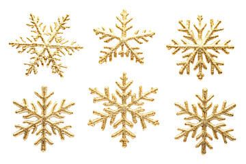 Set of gold christmas snowflakes on white background.&nbsp;