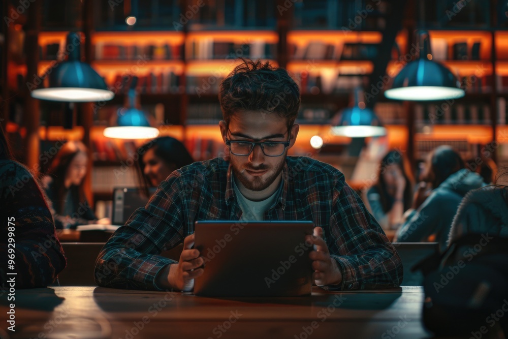 Poster a person working on a tablet device at a desk