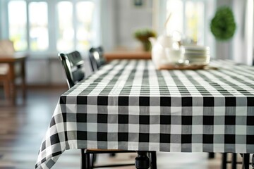 A checkered tablecloth in black and white, ideal for formal or rustic events