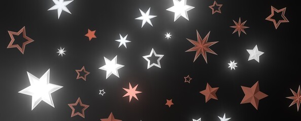 A scattering of white and copper stars on a dark background
