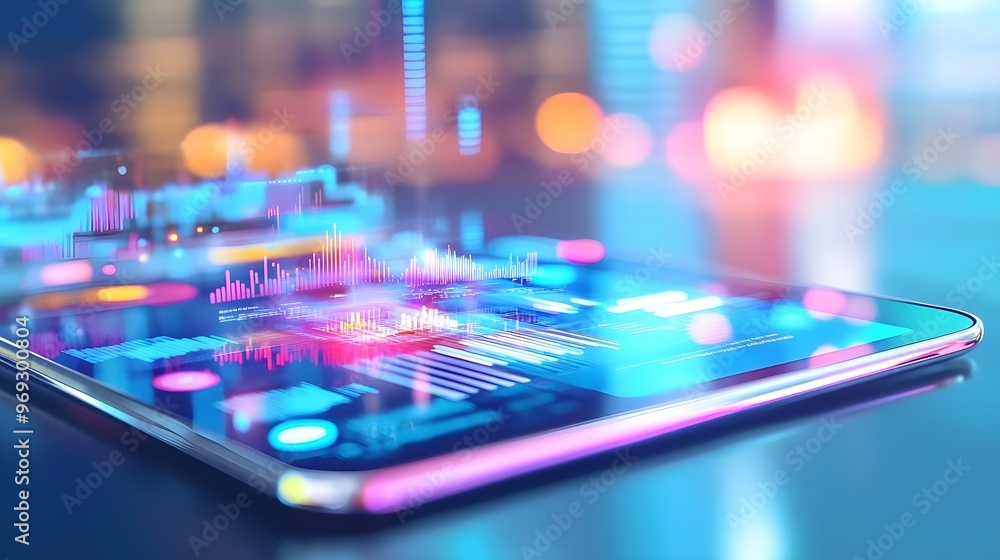 Poster futuristic data visualization on smartphone screen