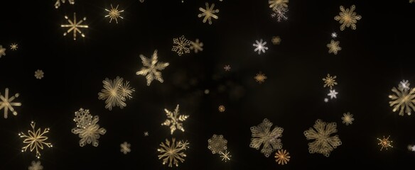 Golden snowflakes falling against a black background Winter wonderland vibes