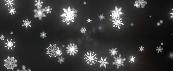 A winter wonderland of sparkling snowflakes falling against a dark backdrop