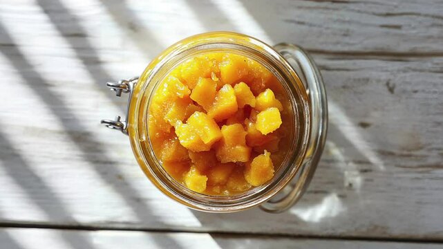 Top View of Homemade Butternut Squash Relish in Glass Jar