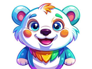 Obraz premium a colorful, cartoon-style illustration of a cute panda bear. The panda has large, expressive blue eyes and a big smile, giving it a cheerful and friendly appearance