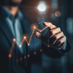 Businessman Interacting With Upward Trending Financial Graph in Office Setting