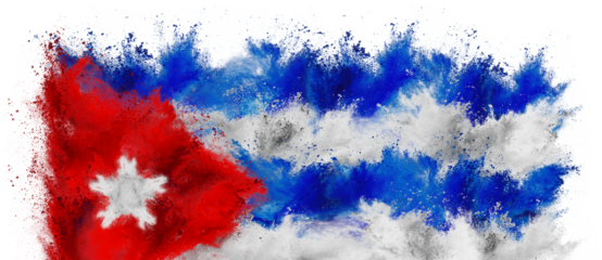 colorful flag of cuba with red white and blue star color holi paint powder explosion isolated white background. cuban caribbean national europe travel and tourism concept.
