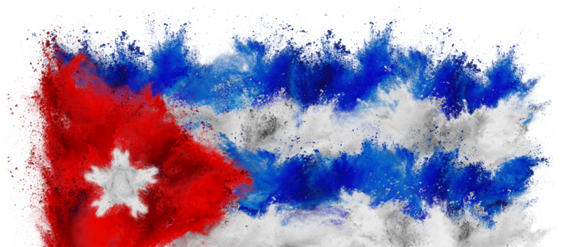 colorful flag of cuba with red white and blue star color holi paint powder explosion isolated white background. cuban caribbean national europe travel and tourism concept.