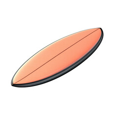 Close-up of sleek orange surfboard with detailed edges, isolated on white. Ideal for summer sports and beach adventure concepts.