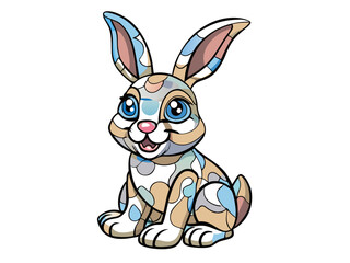 Obraz premium a cartoon illustration of a rabbit. The rabbit has large, expressive blue eyes and a cheerful expression with a wide smile. Its ears are long and upright