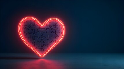 Fototapeta premium Neon Heart Puzzle, Love Concept, 3D Rendering