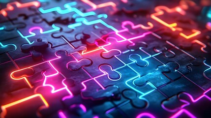 Neon Puzzle Pieces Abstract Background