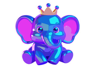 a cute, cartoon-style illustration of a small elephant. The elephant is sitting down and has a shiny, metallic appearance with a mix of blue and purple colors