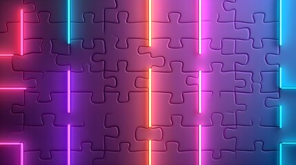 Neon Puzzle Pieces Background, Abstract Design