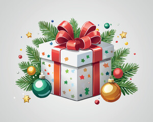 Festive Gift Box with Holiday Decorations: Christmas Celebration Theme
