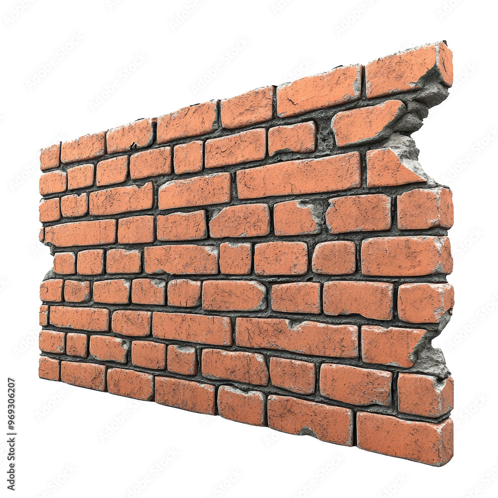 Poster a partially damaged red brick wall with some broken and missing sections, showcasing texture and str