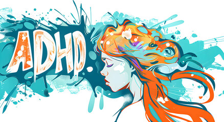 Vector illustration of ADHD isolated on white background. Psychology concept.